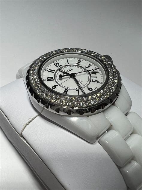 H0967 J12 Chanel Ceramic White Dial Diamond Bezel Ladies 